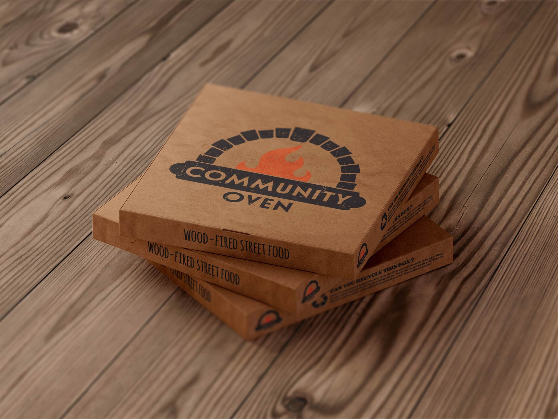 Pizza box design for Community Oven