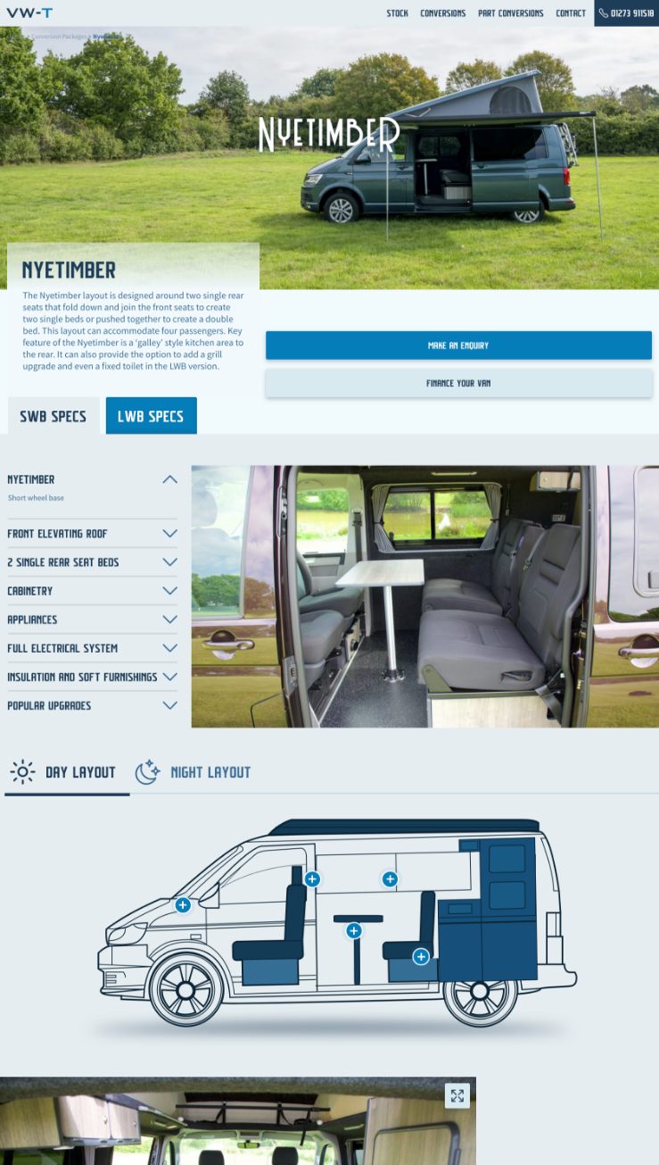 A product page on a camper van website
